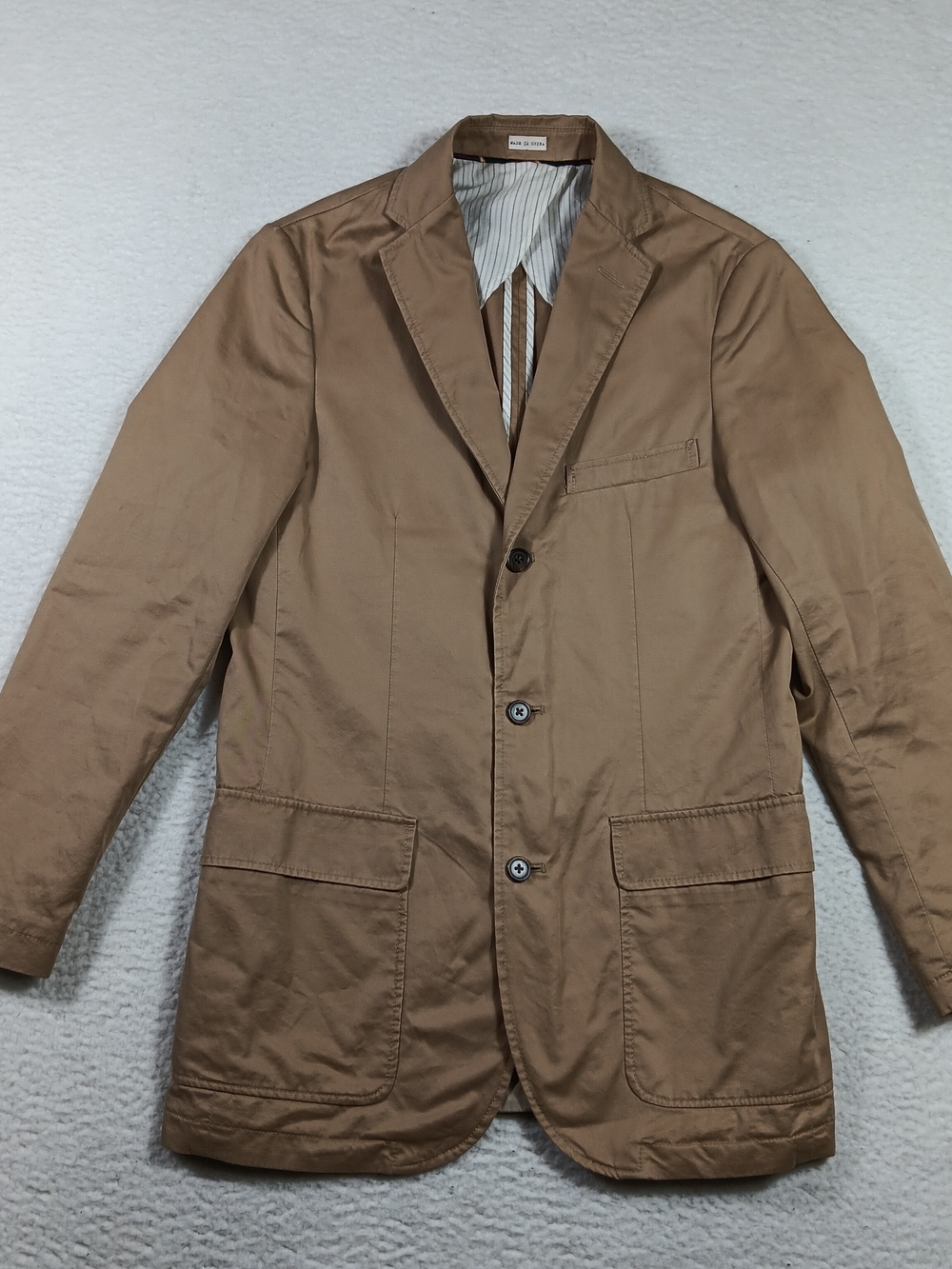 J. Crew Jacket Mens Small Tan Broken In Chino Blazer 3 Button Sport Coat Preppy